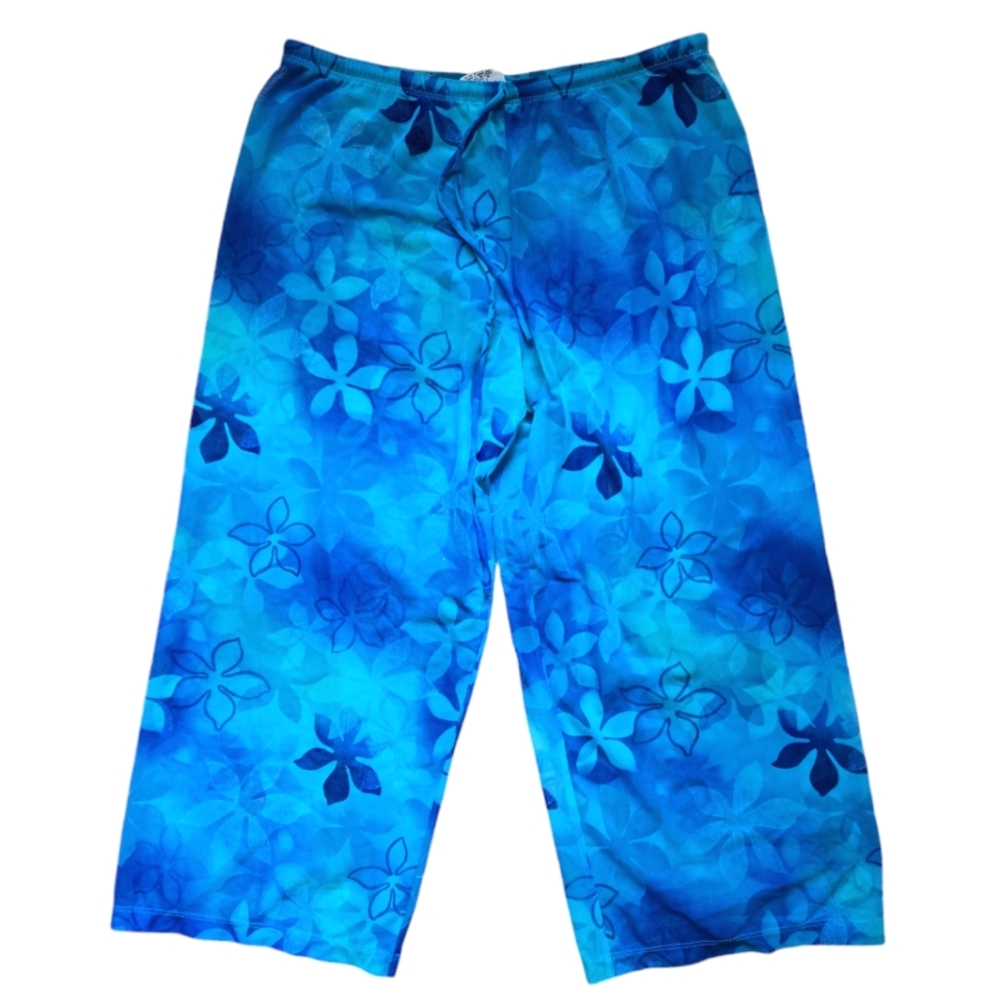 Vintage 1990s Y2K Athena blue tropical flower floral swim cover-up flowy pants
